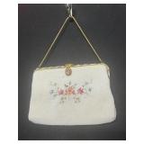 WHITE BEADED HANDBAG VINTAGE MADE IN FRANCE HAND