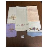 THREE EMBROIDERED DRESSER SCARVES WITH FLOWER