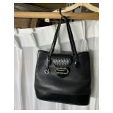 BRIGHTON LEATHER HANDBAG BLACK SILVER TONE