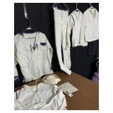 NAVY UNIFORM W/ 1 PAIR OF PANTS AND 3 TOPS, HAT