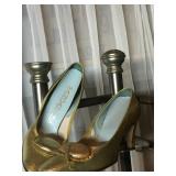 2 PAIRS OF HIGH HEELS GOLD AND SILVER FOIL STYLE