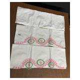 PILLOWCASES EMBROIDERED PINK AND GREEN
