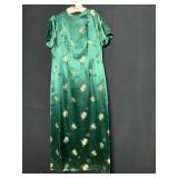 1950S GREEN ORIENTAL SATIN DRESS FULL LENGTH