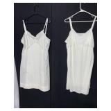 TWO VINTAGE LADIES FULL SLIPS WHITE NYLON AND