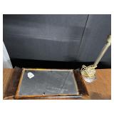FAUX TORTOISE SHELL DRESSER TRAY AND GLASS LAMP