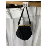 BLACK VINTAGE EVENING BAG BRASS CLOSURE 7.5" X 8"