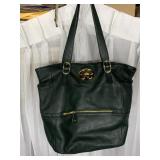 EMMA FOX GREEN LEATHER BAG GROMMETS FRONT ZIPPER