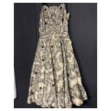 HAND MADE LADIES DRESS BEIGE WITH BLACK LACE AND