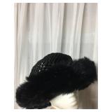 PHILIP TREACY LONDON BLACK HAT WITH FAUX FUR TRIM