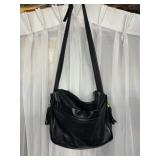 VALERIE STEVENS BLACK LEATHER HANDBAG WITH TASSEL