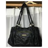 ISABELLA FIORE BLACK LEATHER HANDBAG WITH BLUE