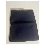 NAVY BLUE SATIN EVENING FOLDING CLUTCH METAL