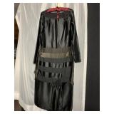 1920S BLACK SATIN DRESS VASSAR WITH SCULPTURED