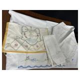 CRIB SHEET, EMBROIDERED TABLE SCARF WITH TULIPS,