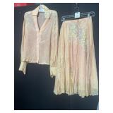 MANNING SILVER DESIGN SKIRT AND BLOUSE SET ORANGE
