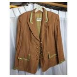 LADIES JACKETS SUSAN GRAVER TAN WITH FLOWER