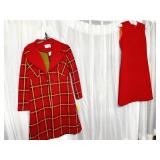 TWO PC DRESS AND COAT ENSEMBLE RED PLAID RUTH
