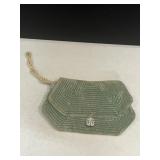 LIGHT GREEN CORDUROY CLUTCH PURSE RHINESTONE