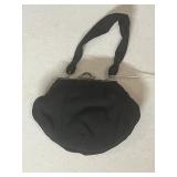 BLACK CREPE HANDBAG PURSE WITH MARCASITE CLASP