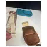 SOFT BROWN LEATHER FOLDING CLUTCH BAG BLUE SATIN