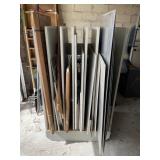 WHOLE ROLLING WOODEN SECTIONED CART FULL OF THIN