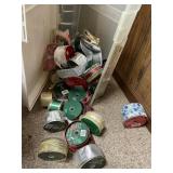 CHRISTMAS RIBBON LARGE GROUP OF SPOOLS