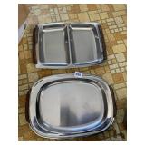 CHROME SERVING DISH AND DIVIDED SERVING TRAY