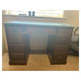 WOOD 9 DRAWER DESK WITH GLASS TOP