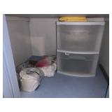 PLASTIC STORAGE BIN AND MISC. TO LEFT