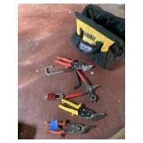 METAL CUTTERS, DEWALT TOOL BAG, LOCK W/ KEY