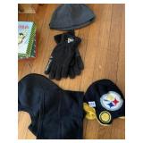 STEELER HAT, NEW GLOVES