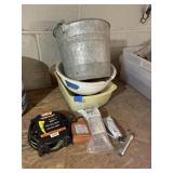 GALVANIZED BUCKET, EXTENSION CORD, ETC.