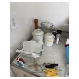 GLASS PITCHER, GLASS FOOD CONTAINERS SALT