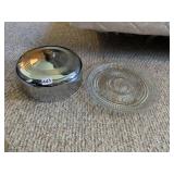 GLASS BASE CAKE DISH W/ CHROME LID
