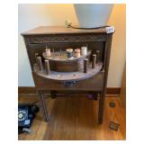 SEWING TABLE W/ THREAD SPOONS WOOD CABINET