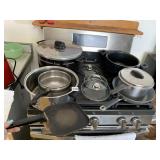 ASSORTED POTS AND PANS MOST W/ LIDS