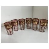 6 RUBY ANTIQUE GLASSES W/ GOLD OVERLAY