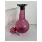 CRANBERRY DECANTER, STERLING 925 RIM 13" H