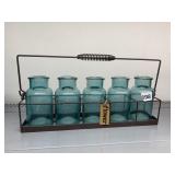 IRON CADDY W/ 5 GLASS BOTTLES