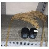 TWO SCREW TOP LIDS WITH BLACK JARS AND DRIED