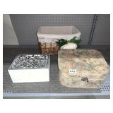 TWO WOOD BOXES WITH OPEN WOVEN DESIGN TOP VANITY