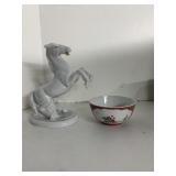 HORSE FIGURINE, ORIENTAL BOWL 2" H