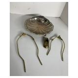 SILVER ON COPPER TRAY, BRASS SHOE ASHTRAY, LAMP