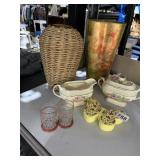 VASES, BUTTERFLY, HOBNAIL JUICE CUPS, CR/ SUGAR