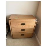 3 DRAWER OAK SIDE TABLE 30" H X 28" W X 17.5" D