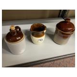 7" JUG, CREAM PITCHER, BROWN JAR W/ LID