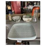 SERVING PLATE BY JOHNATHAN ADLER, 2 BOWLS, TANG