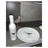 SONOMA COASTAL WOODEN BIRD, COASTAL MOTIF PLATE