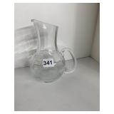 CLEAR GLASS PITCHER, APPLIED HANDLE 7.5" H