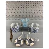 NAUTICAL GROUP, TWO GLASSES AND CANDLE HOLDER
